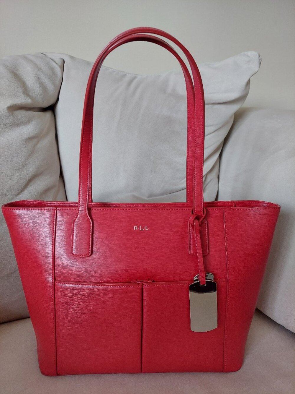 Lauren Ralph Lauren (RLL) Red Leather Pocket Tote Bag
